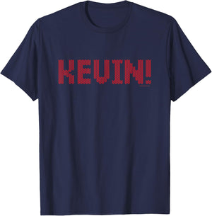 Home Alone 2 “Kevin!” Holiday Christmas Sweater Pattern T-Shirt - T-Shirt | Navy