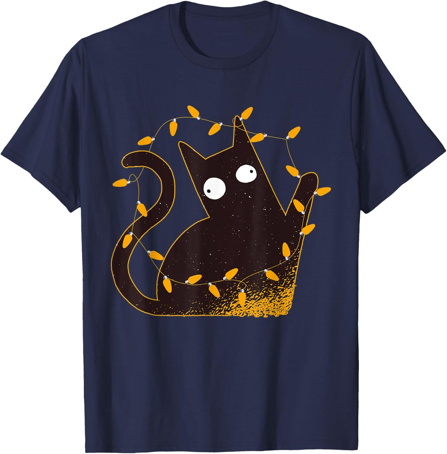Meowy Catmas Meowie Christmas Sweater Naughty Cat Light Tree T-Shirt - T-Shirt | Navy