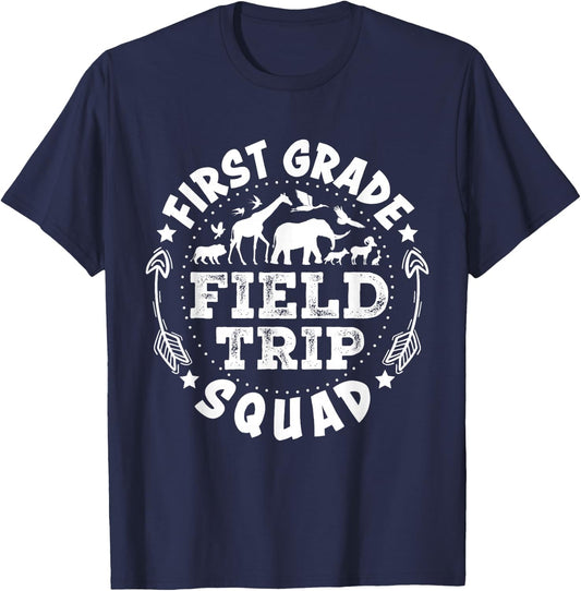 First Grade Zoo Field Trip Squad Teacher Kids Boys Girls T-Shirt - T-Shirt | Navy