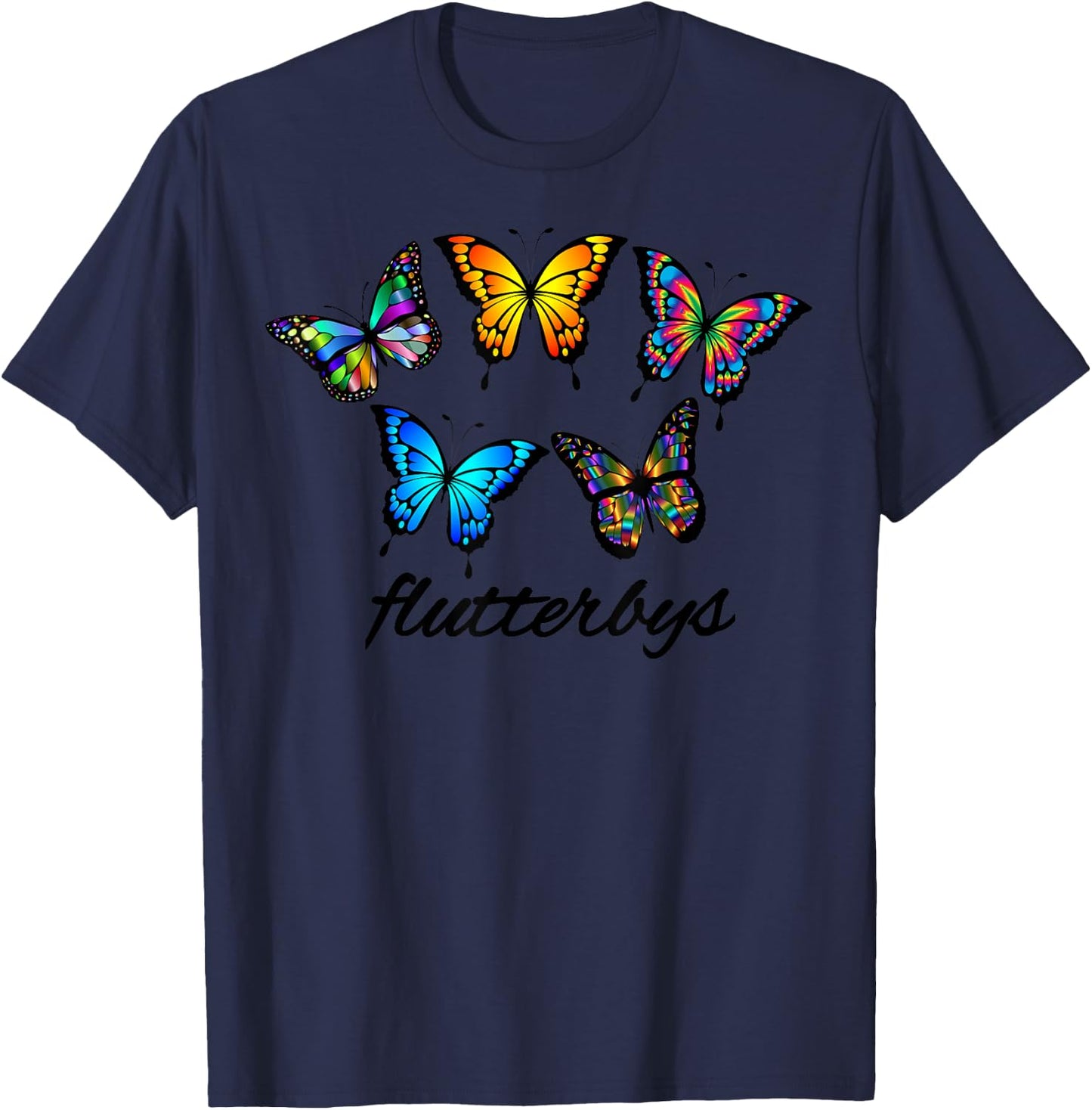Flutterbys Butterfly Butterflies Trendy Monarch Gardening T-Shirt - T-Shirt | Navy