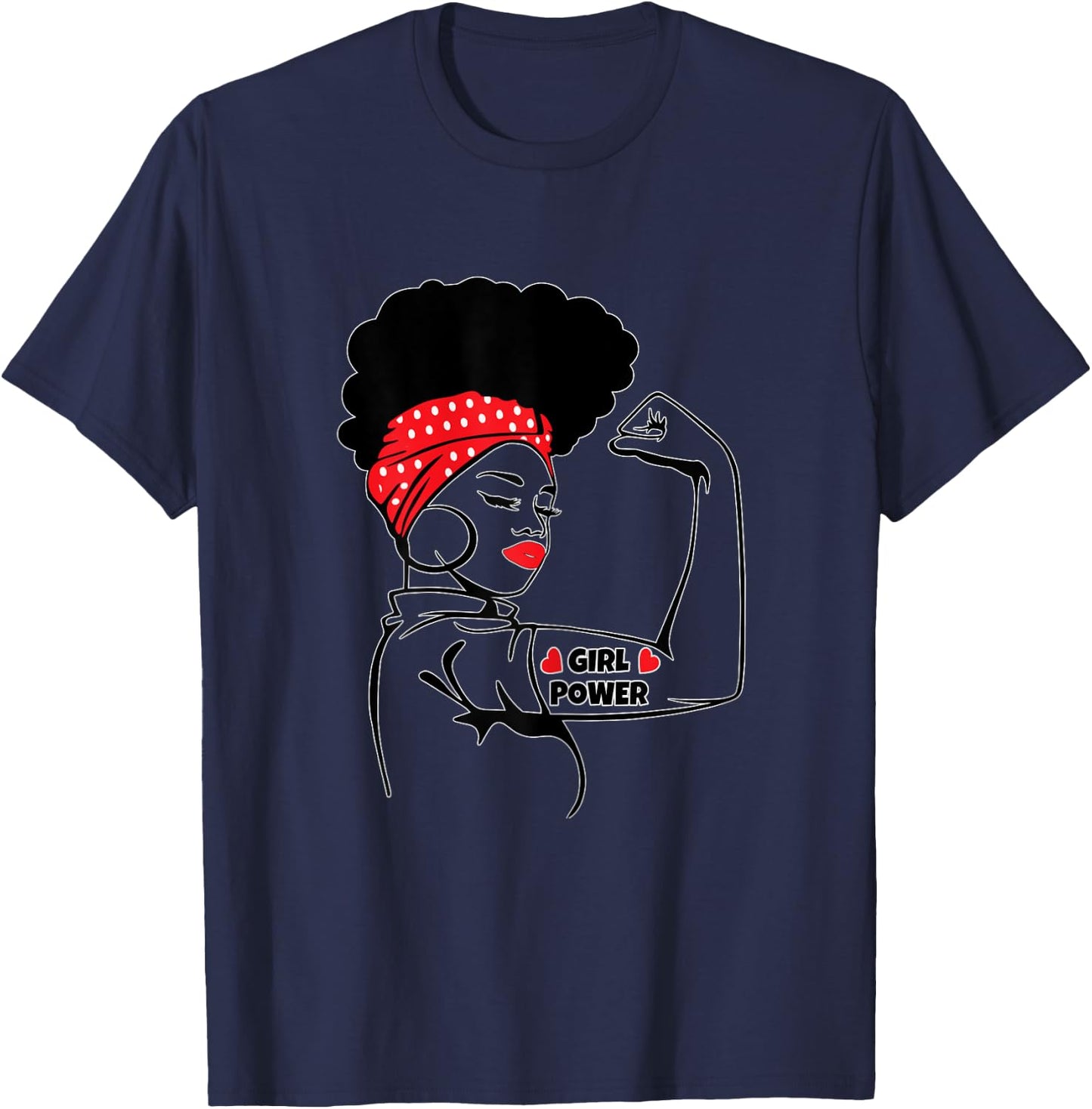 Afro Diva Power Girl Red Lips High Puff Melanin Fitness T-Shirt - T-Shirt | Navy