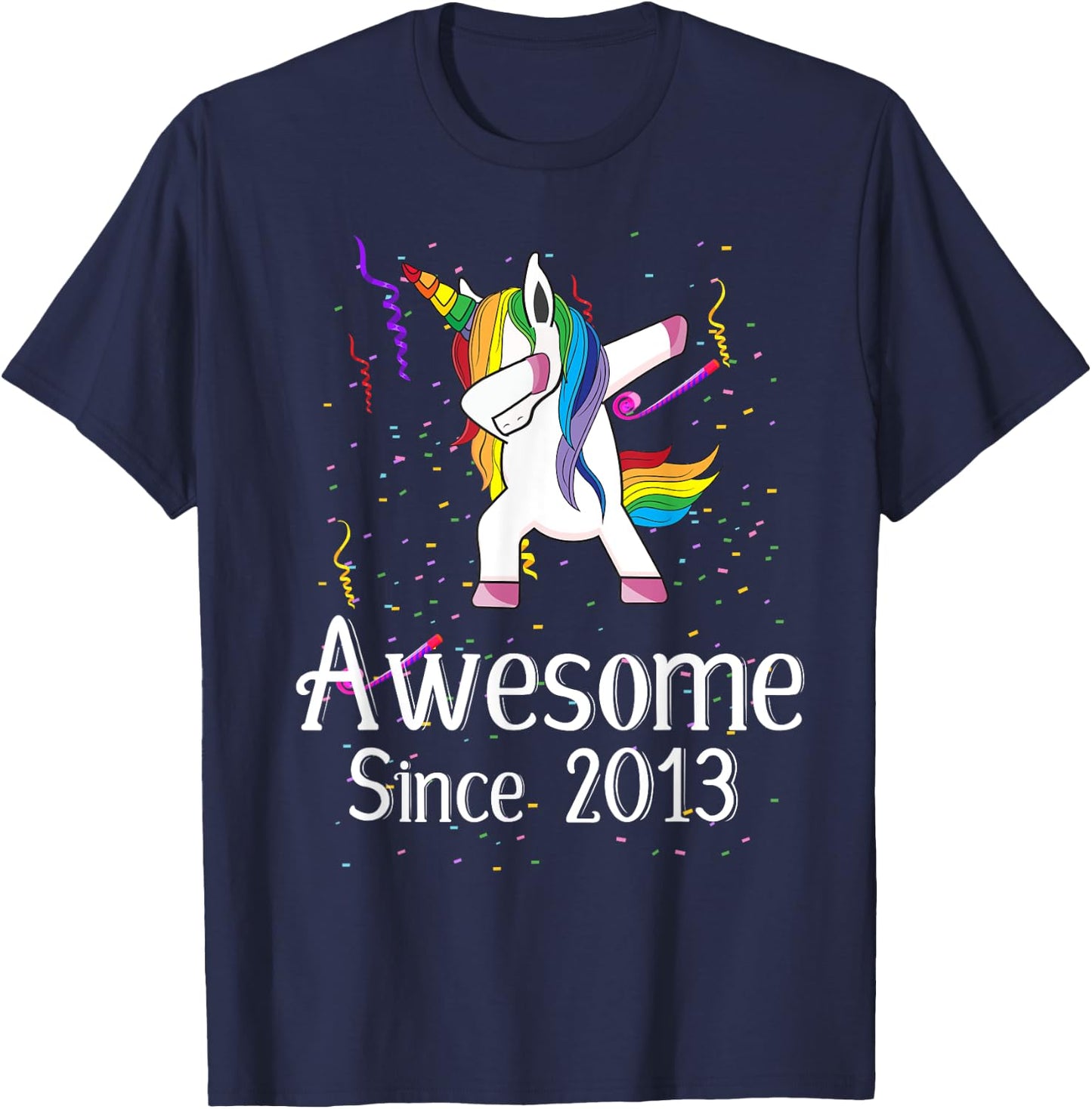 9th Birthday Unicorn Dabbing - Awesome Since 2013 T-Shirt - T-Shirt | Navy
