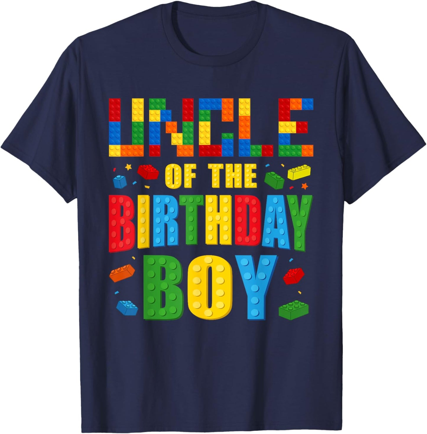 Uncle Of The Birthday Boy Building Blocks Bricks Builder T-Shirt - T-Shirt | Navy