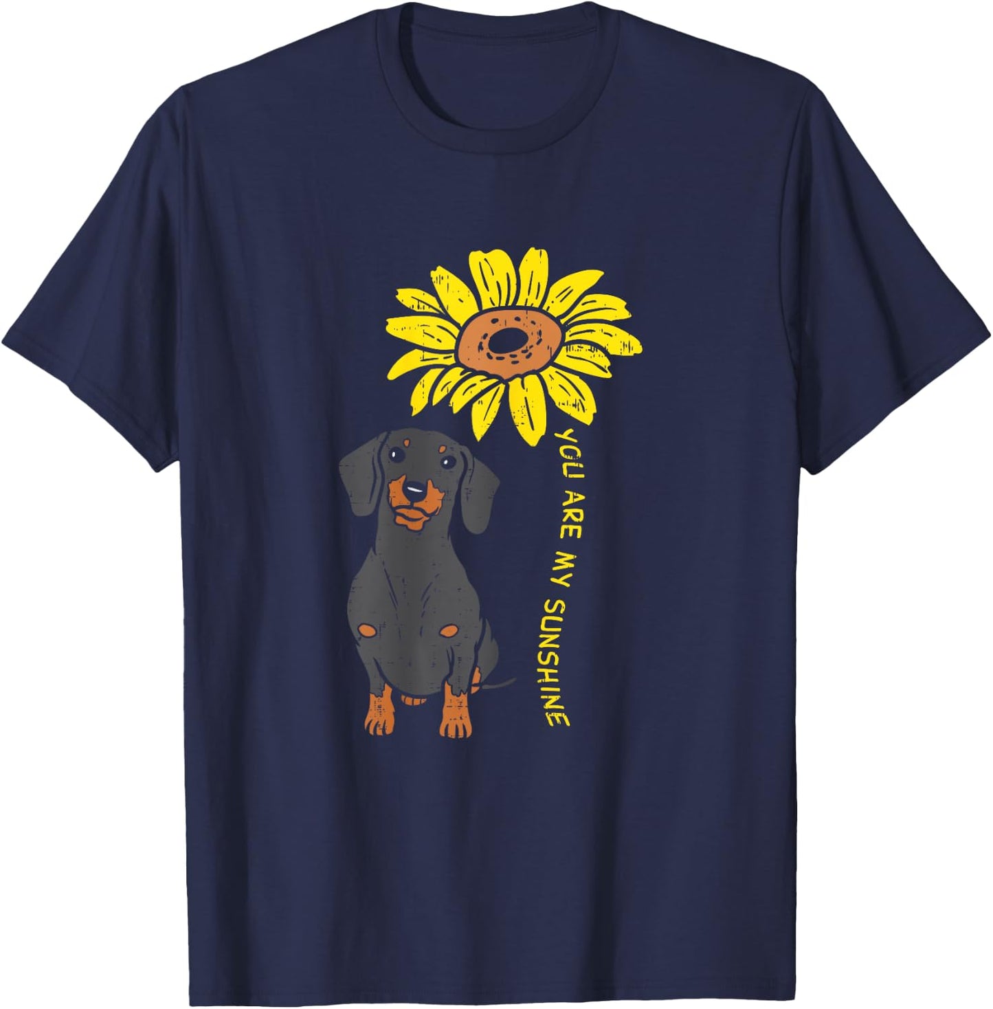 Sunflower Sunshine Dachshund Cute Weiner Dog Animal Pet Gift T-Shirt - T-Shirt | Navy