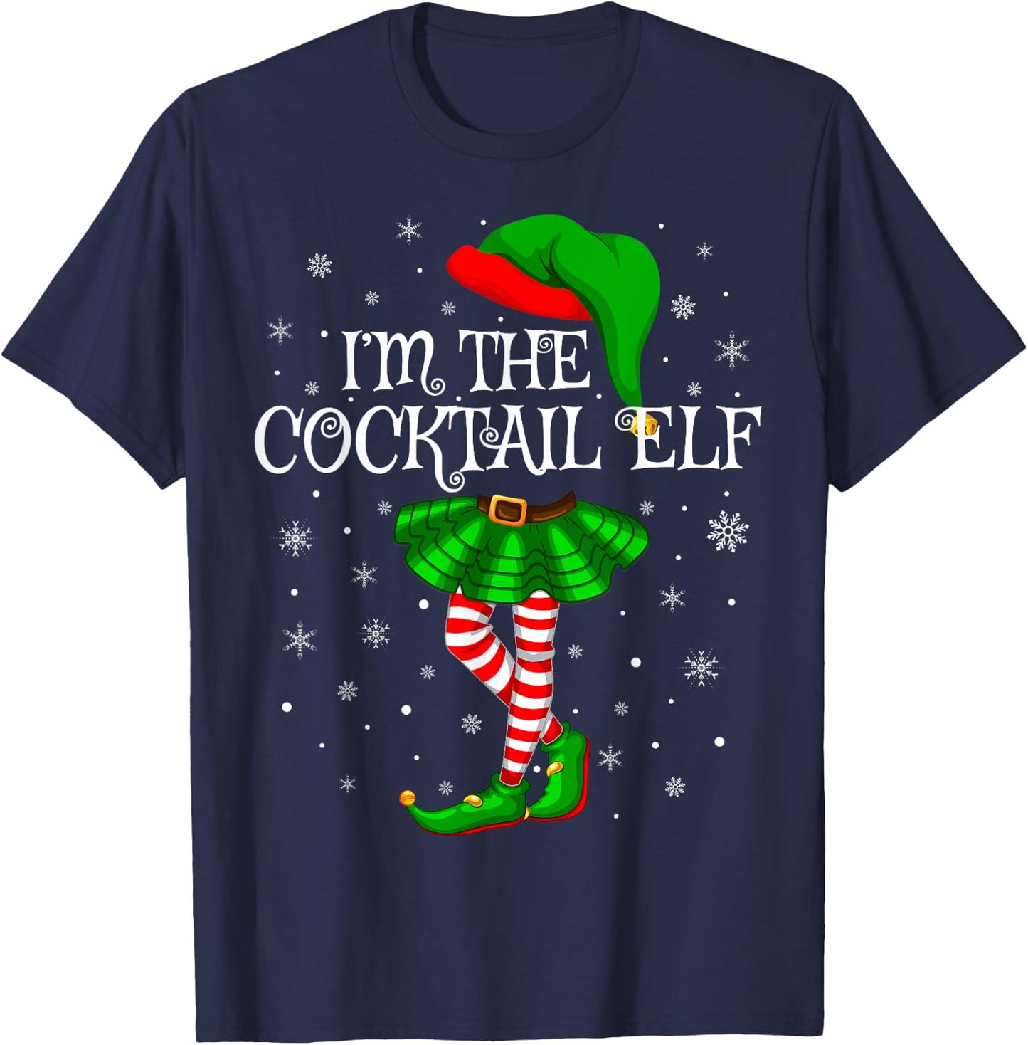Cocktail Elf Christmas Matching Family Women Girls Elf T-Shirt - T-Shirt | Navy