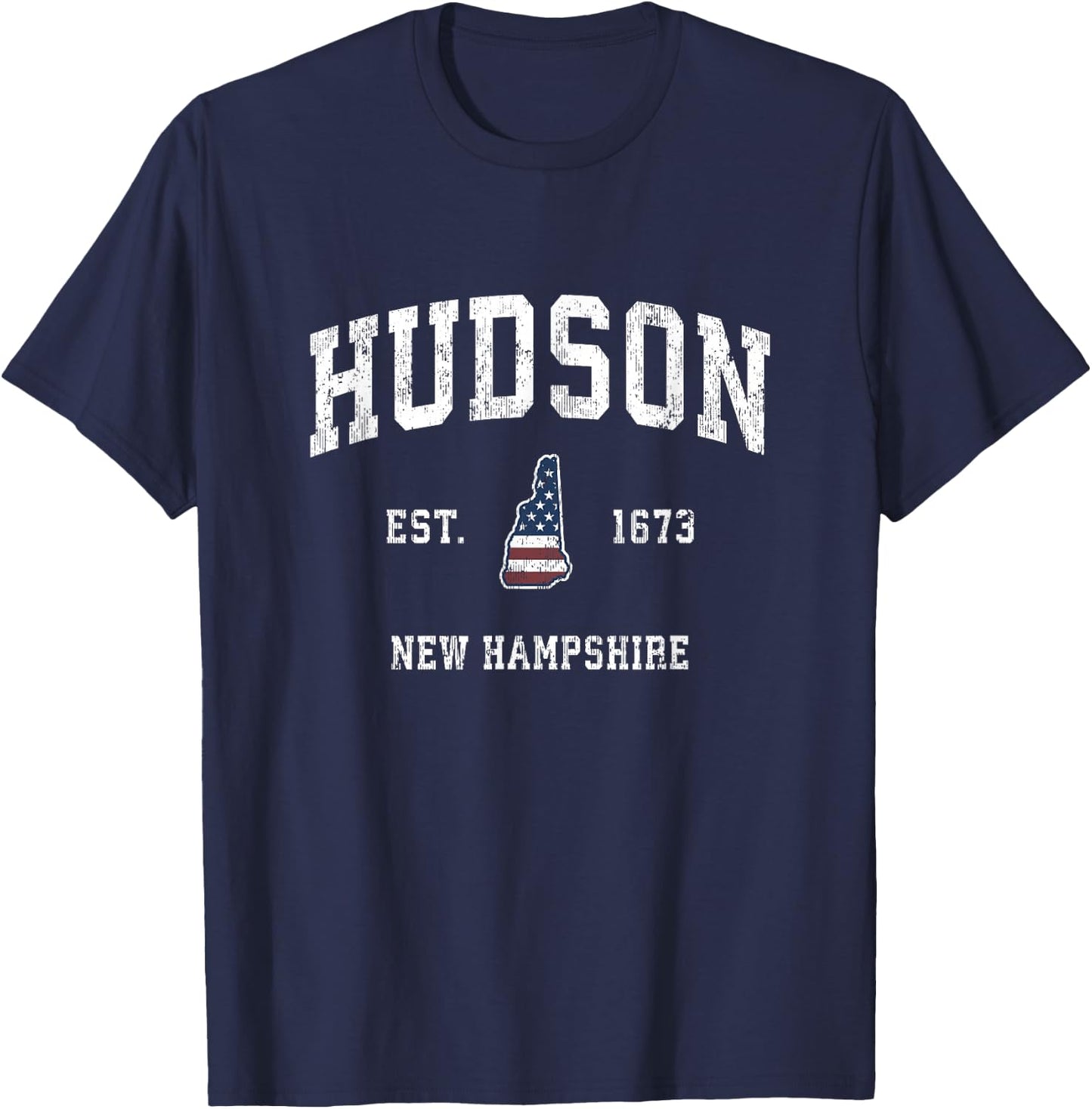Hudson New Hampshire NH Vintage American Flag Sports Design T-Shirt - T-Shirt | Navy