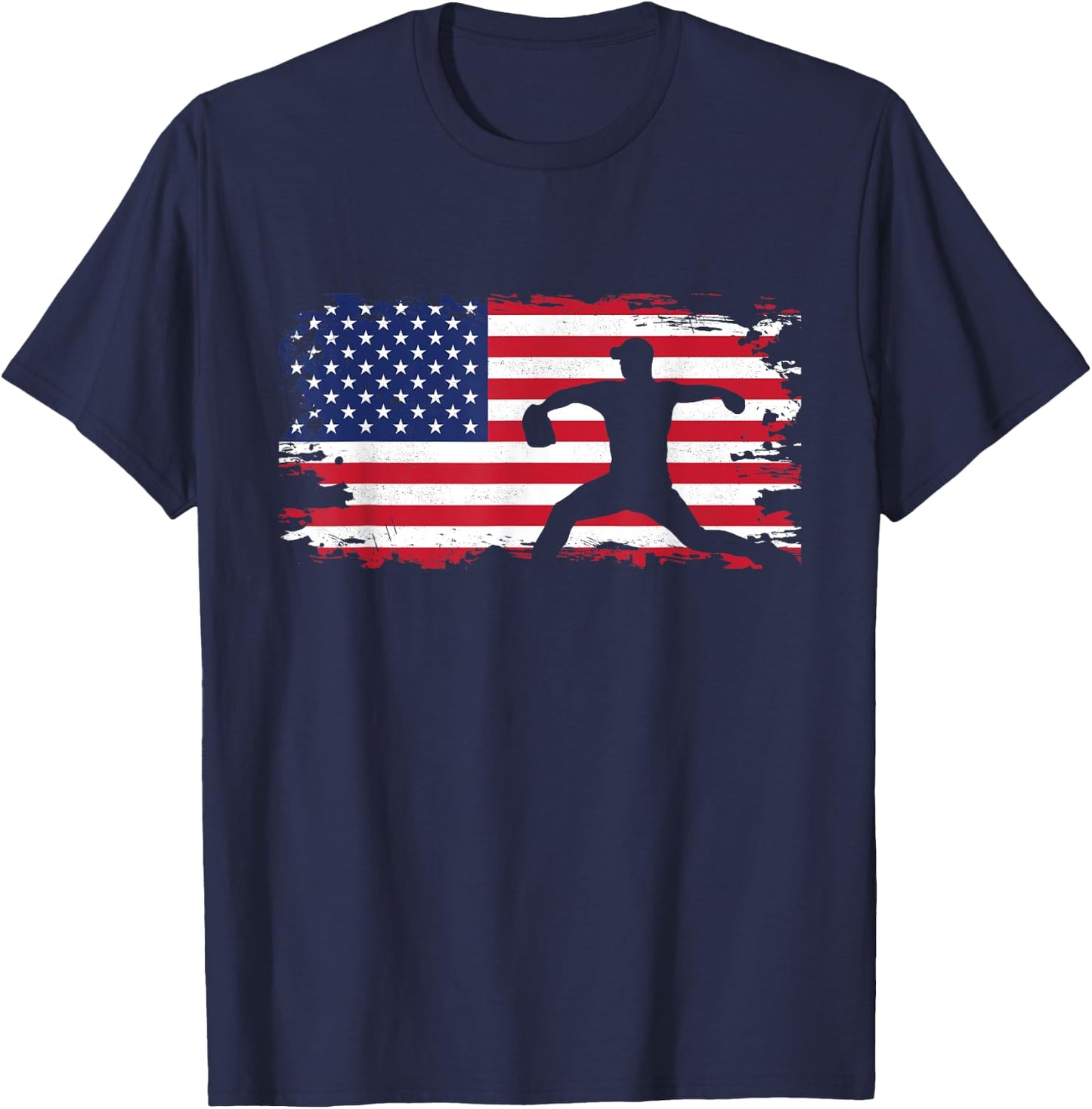 American Flag Pitcher Baseball Apparel - Baseball T-Shirt - T-Shirt | Navy