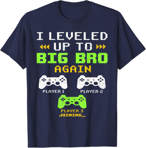 I Leveled Up To Big Bro Again, Gaming Big Brother Of 2 T-Shirt - T-Shirt | Navy