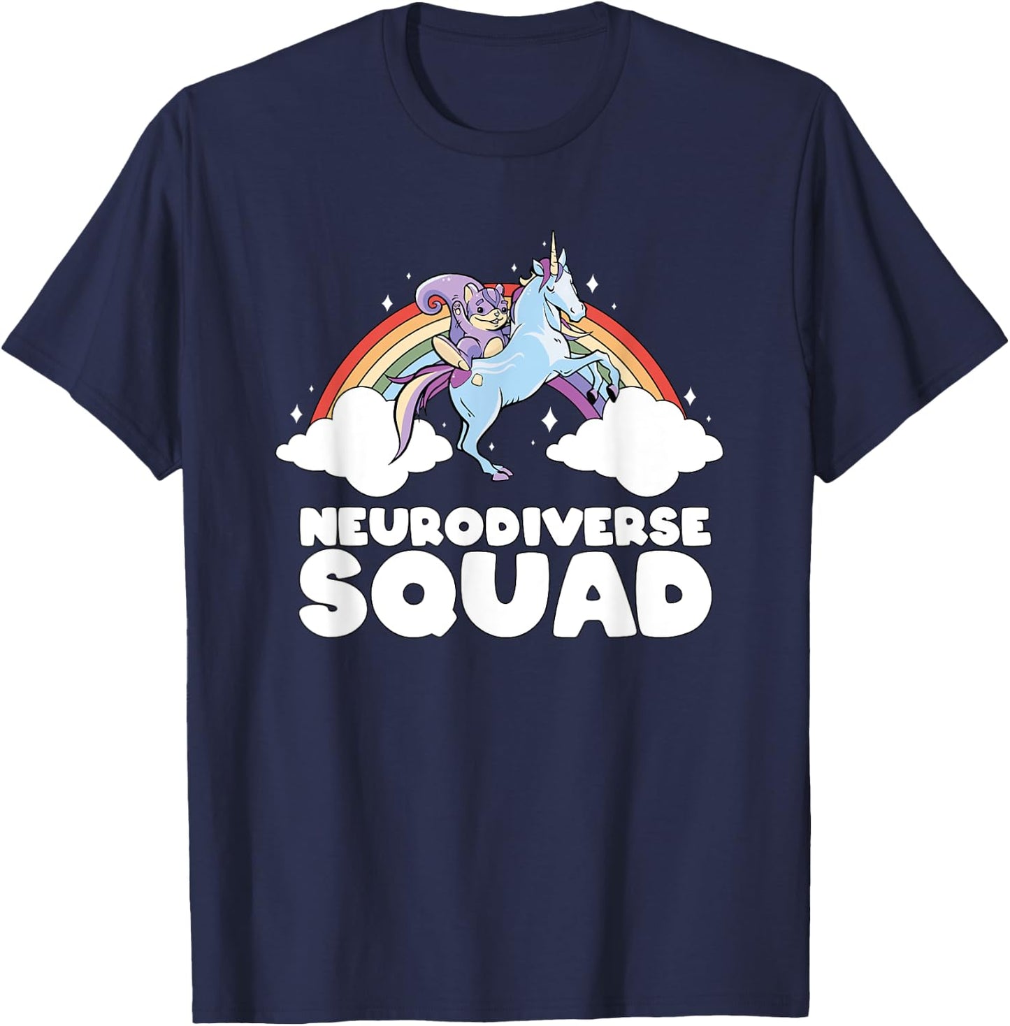 Neurodiverse Squad ADHD Squirrel Unicorn Rainbow Autism T-Shirt - T-Shirt | Navy