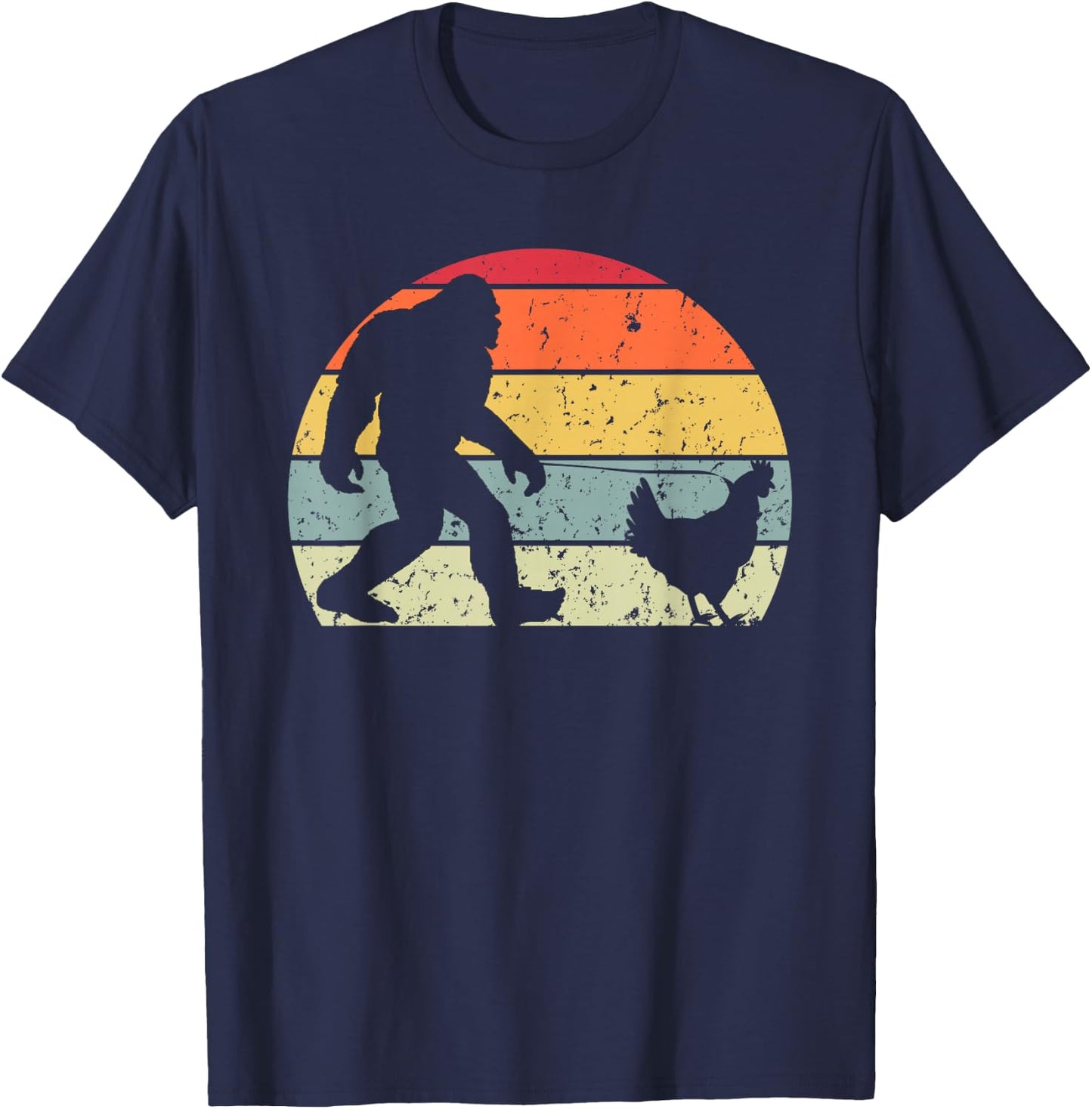 Funny Yeti Retro Vintage Sasquatch Bigfoot Walking Chicken T-Shirt - T-Shirt | Navy
