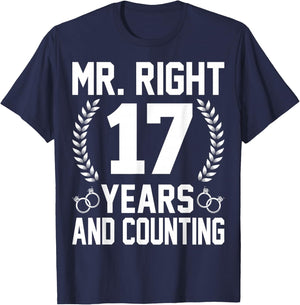 Mr. Right 17 Years and Counting - 17th Wedding Anniversary T-Shirt - T-Shirt | Navy