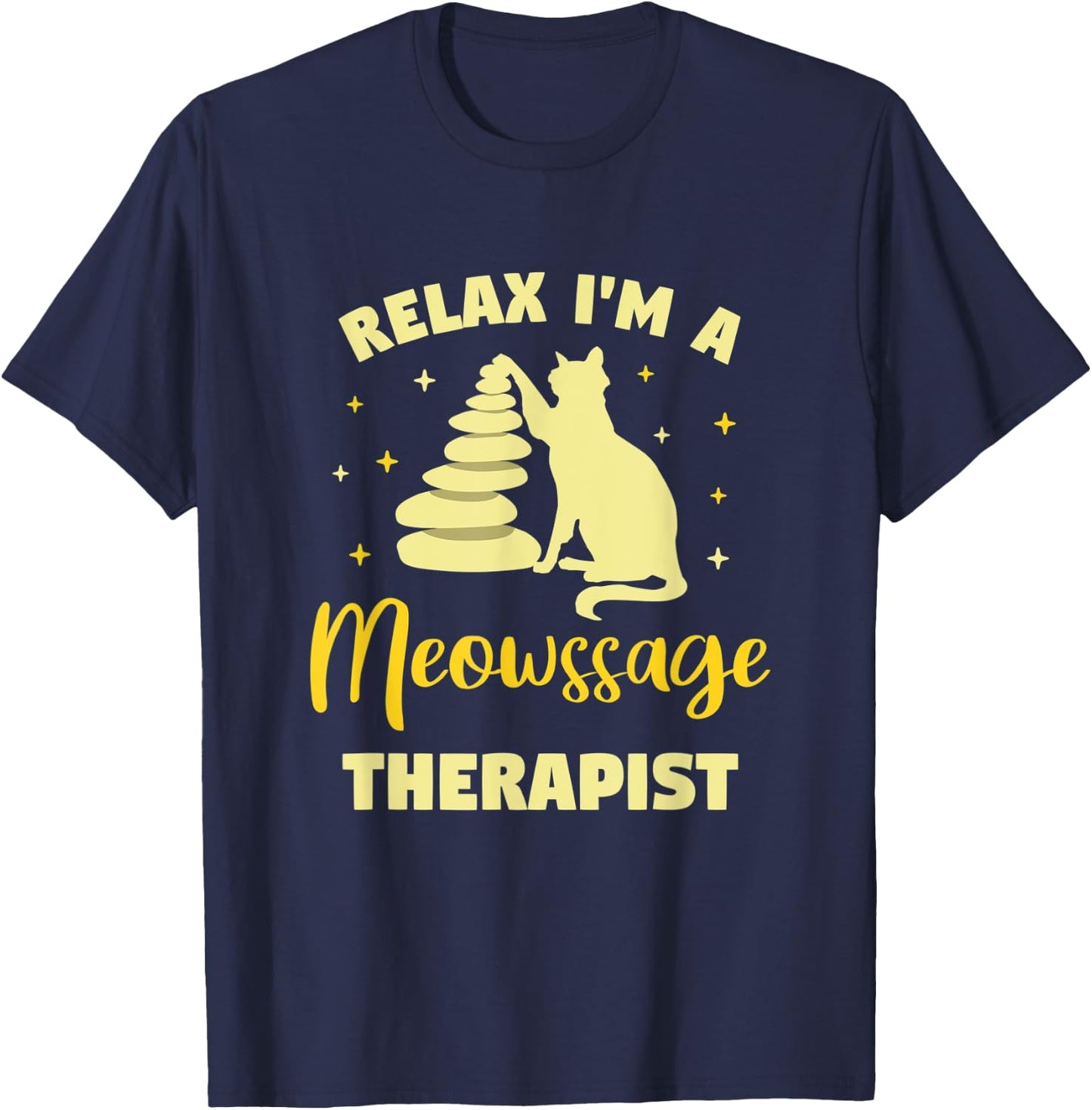 Cat Gives Massage Meowssage Therapist Funny Cat Massage Cat T-Shirt - T-Shirt | Navy