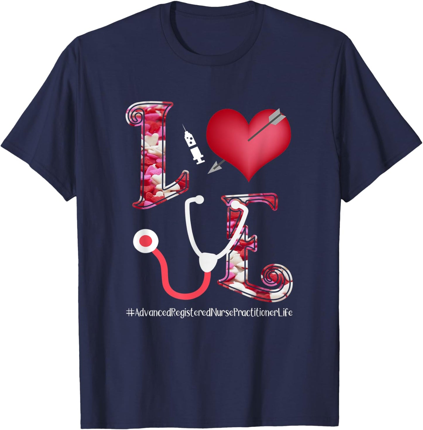 Valentine's Day Hearts Stethoscope Love ARNP Nurse Gift T-Shirt - T-Shirt | Navy