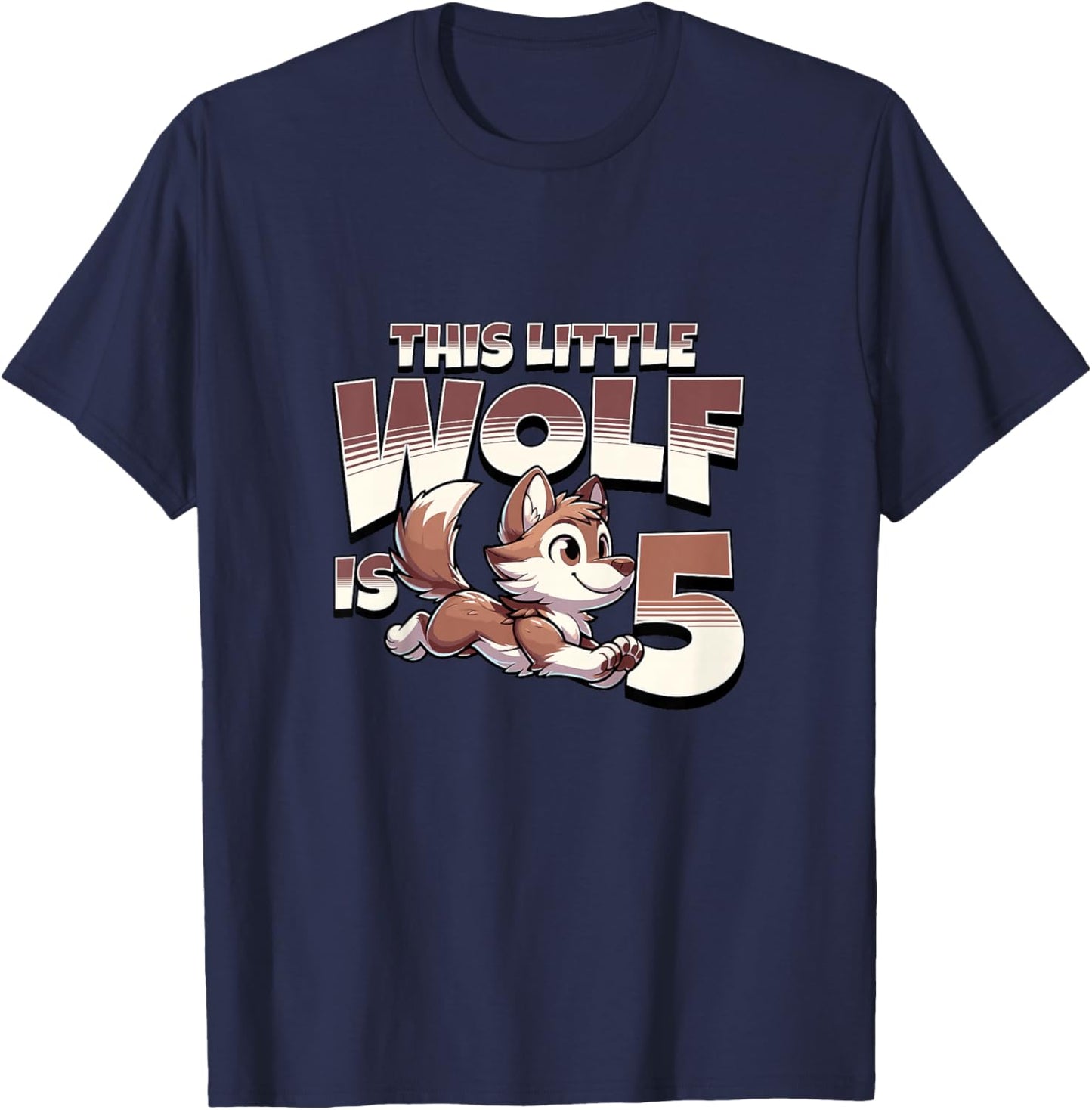 Kids This Little Wolf Is 5 Year Old 5th Birthday Boy Girl T-Shirt - T-Shirt | Navy