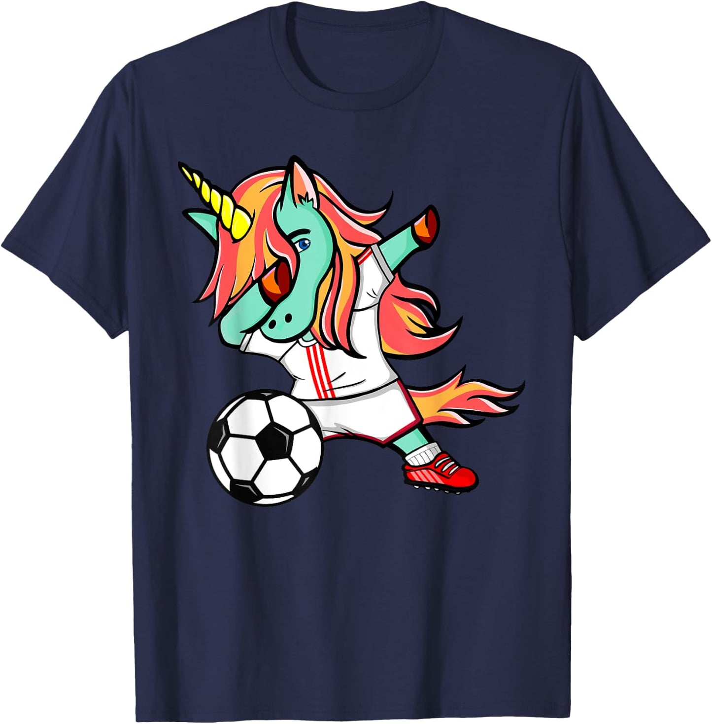 Dabbing Unicorn Soccer On White Red Sport Football Jersey T-Shirt - T-Shirt | Navy