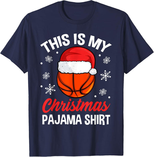 Funny Christmas Basketball Ball Pajama Pj Outfit Men Women T-Shirt - T-Shirt | Navy