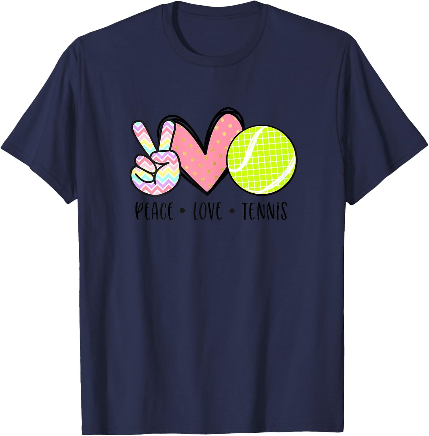 Peace Love Tennis Cute Teen Little Girls Pastel T-Shirt - T-Shirt | Navy