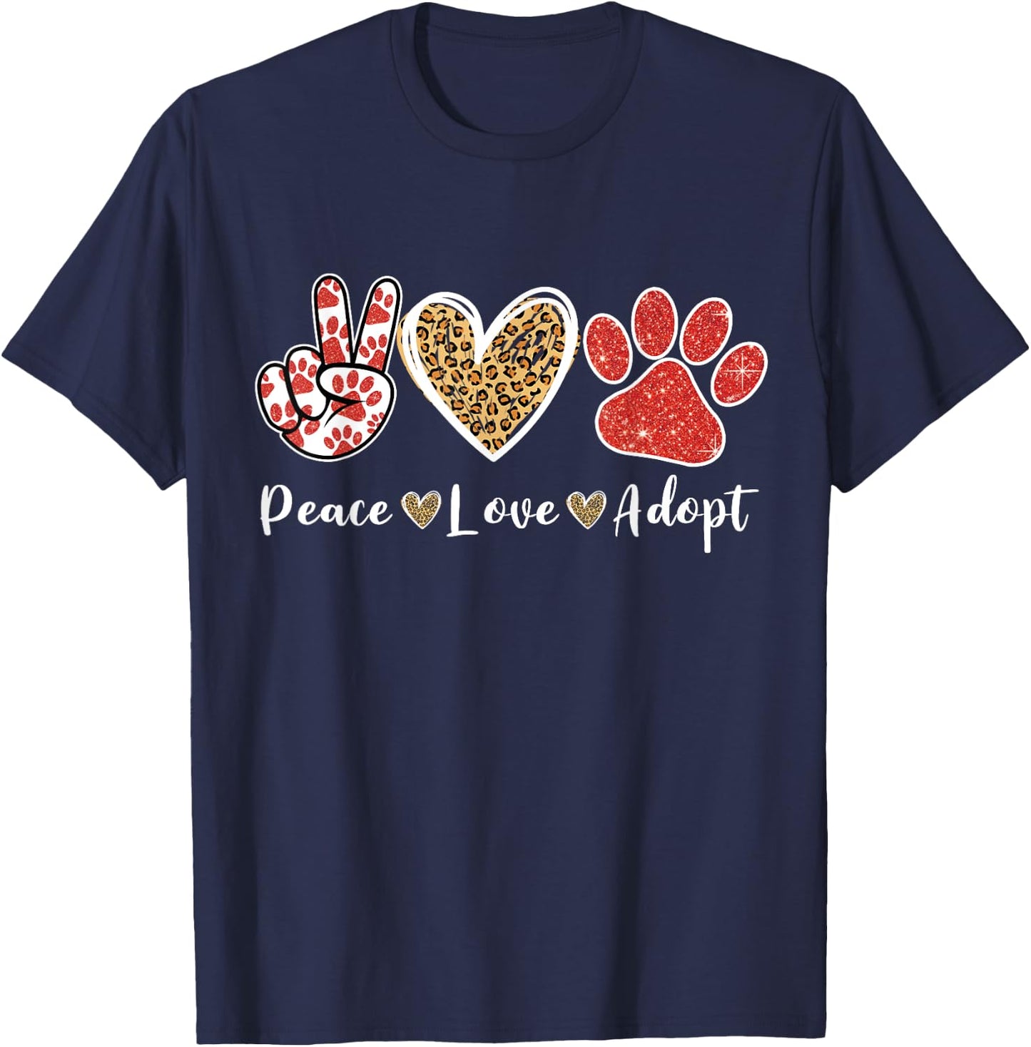 Ki Peace Love Rescue Adopt Dog Cat Lover Costume Puppy Mom T-Shirt - T-Shirt | Navy