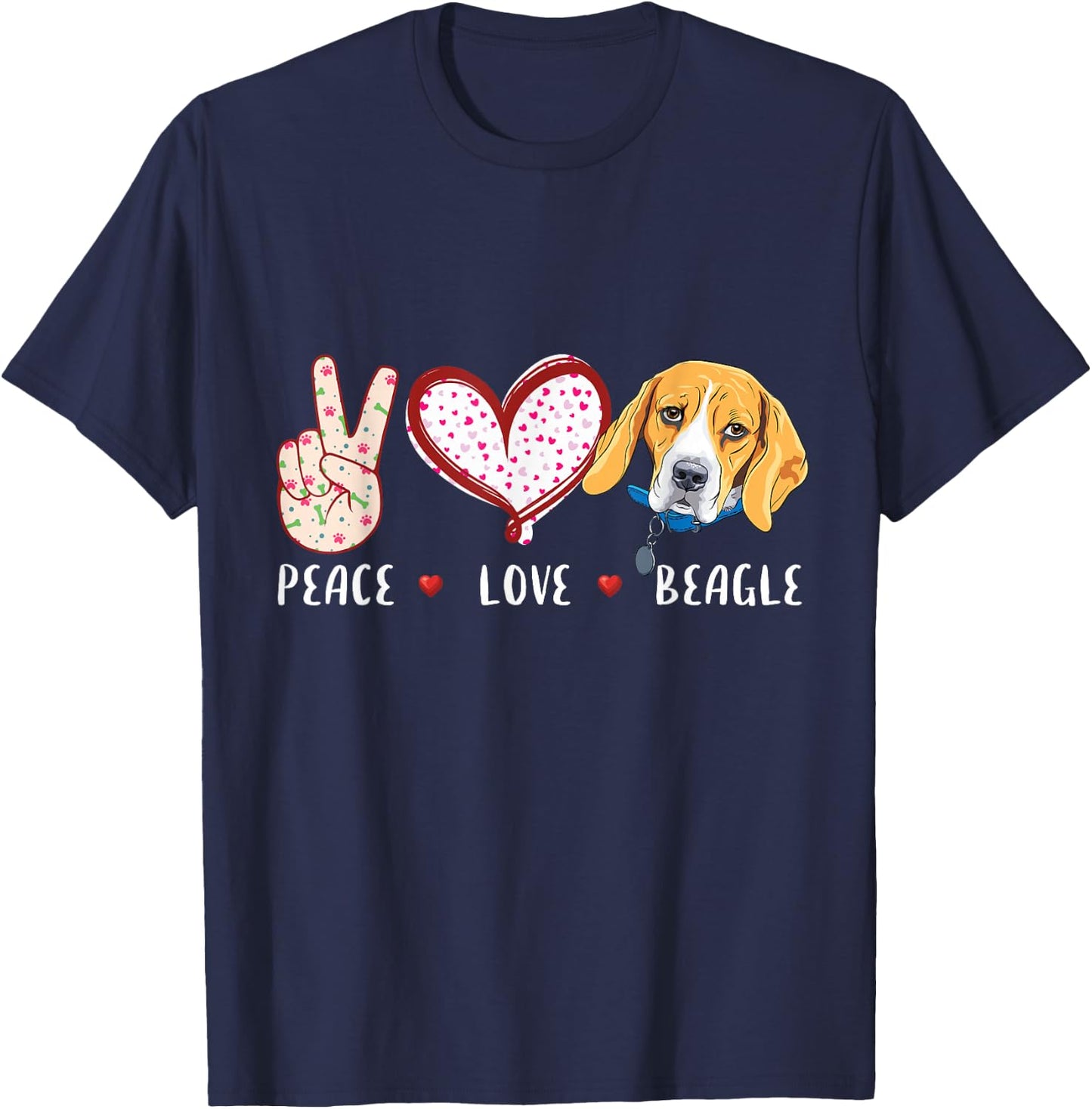 Peace Love Beagle Gift Women Kids Beagle Dog T-Shirt - T-Shirt | Navy