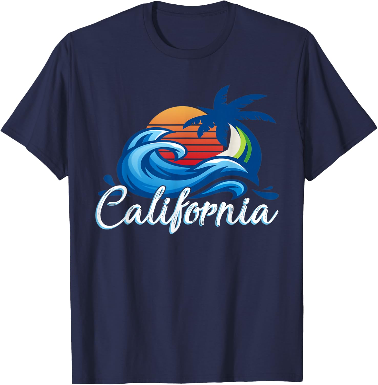 Tropical Sunset Cali Beach Waves Surfing USA California T-Shirt - T-Shirt | Navy