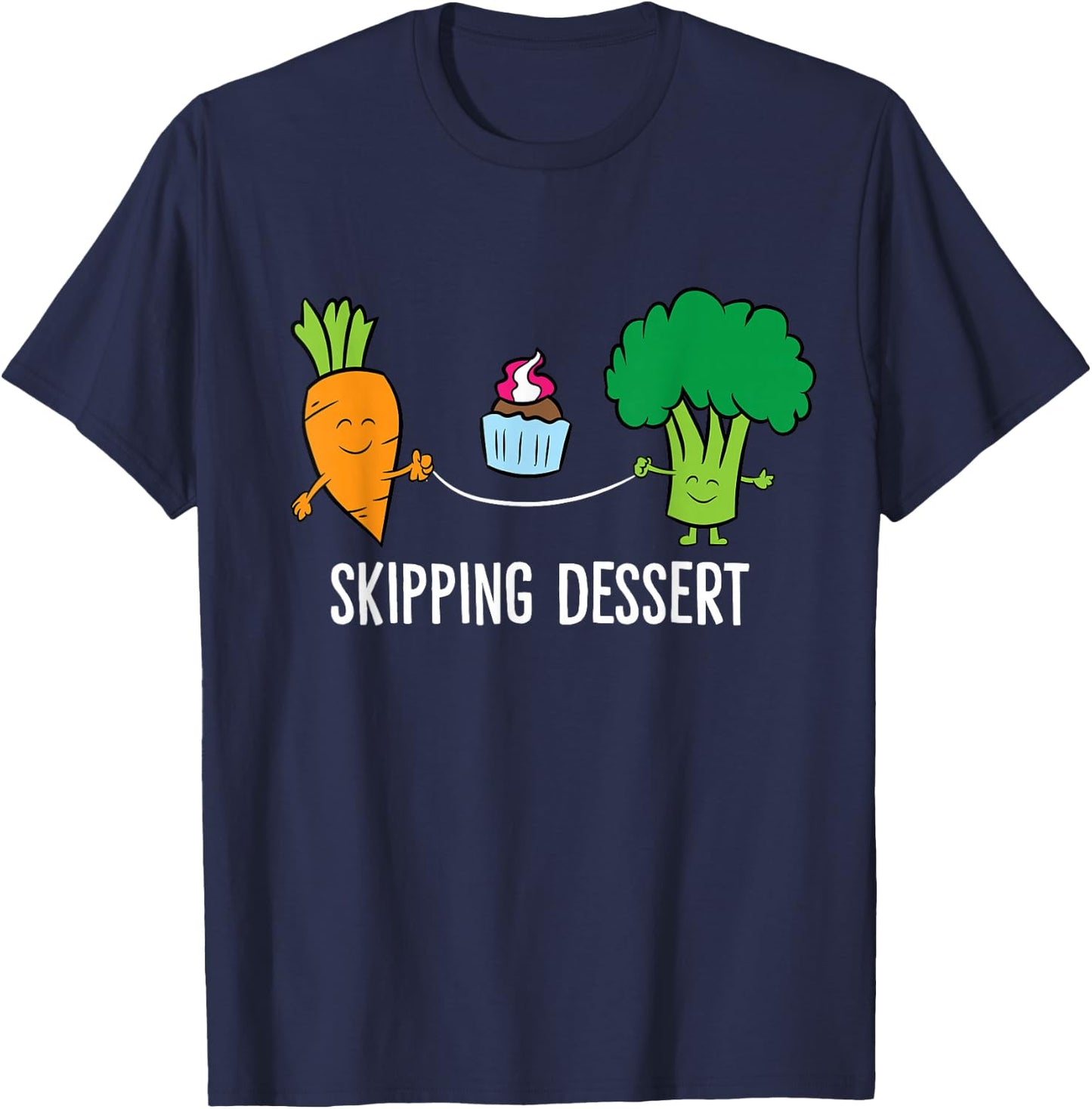 Broccoli Carrot Vegetable Skipping Dessert Cupcake T-Shirt - T-Shirt | Navy