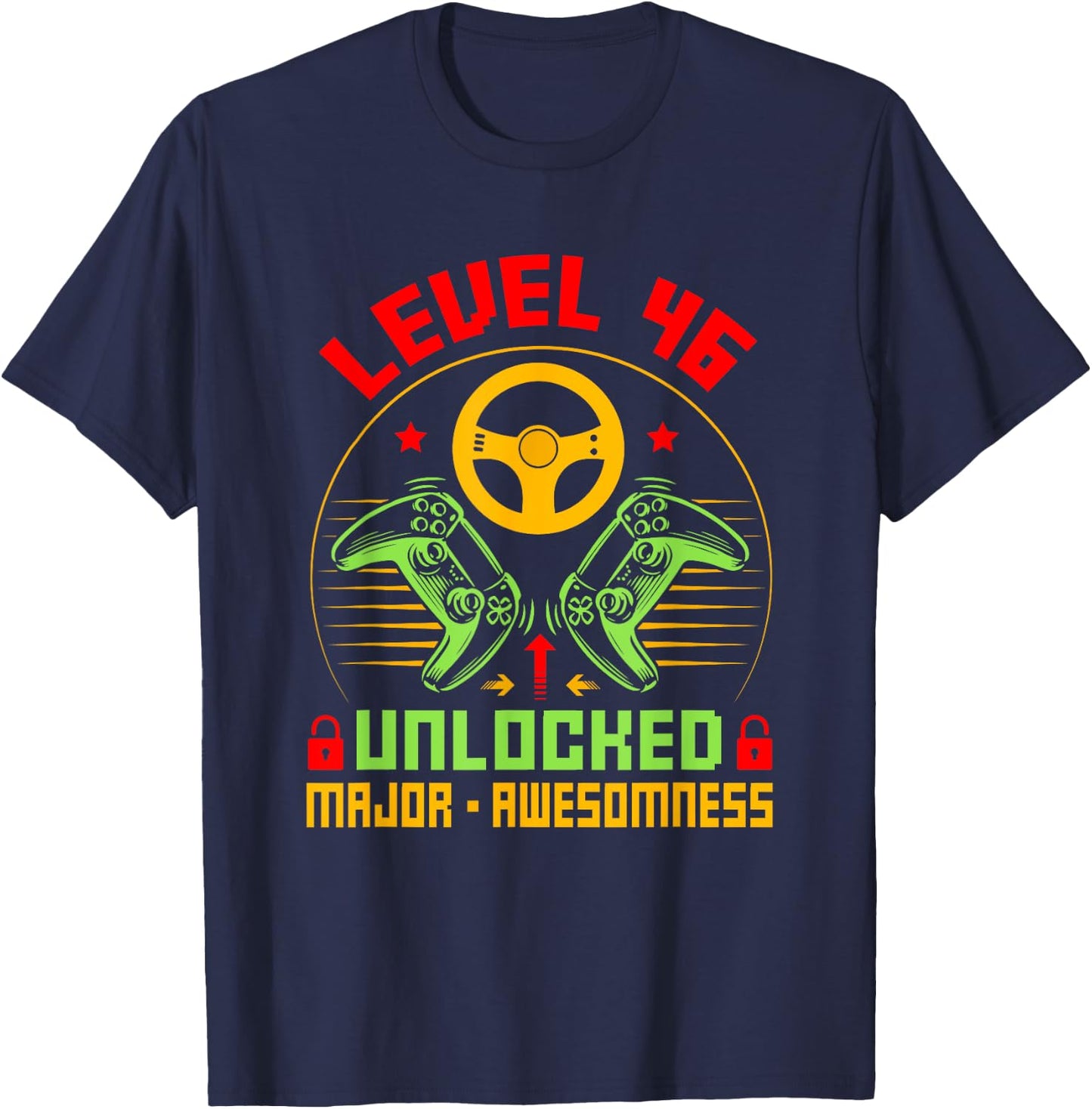 Unlocked Level 46 Birthday Boy Video Game Controller T-Shirt - T-Shirt | Navy