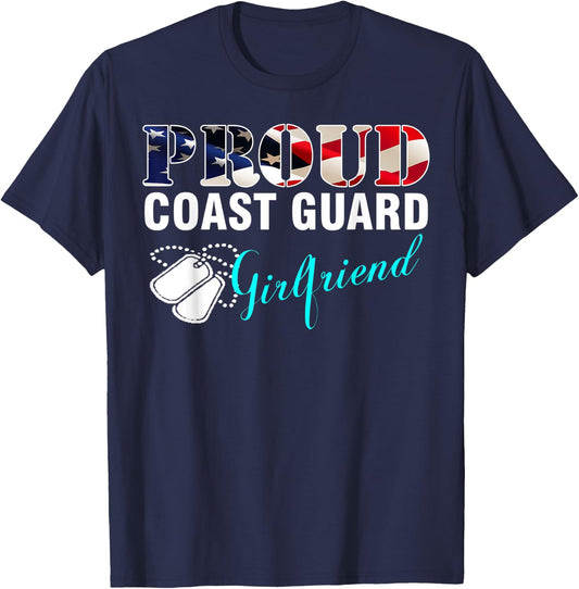 Vintage Proud Coast Guard Girlfriend With American Flag Gift T-Shirt - T-Shirt | Navy