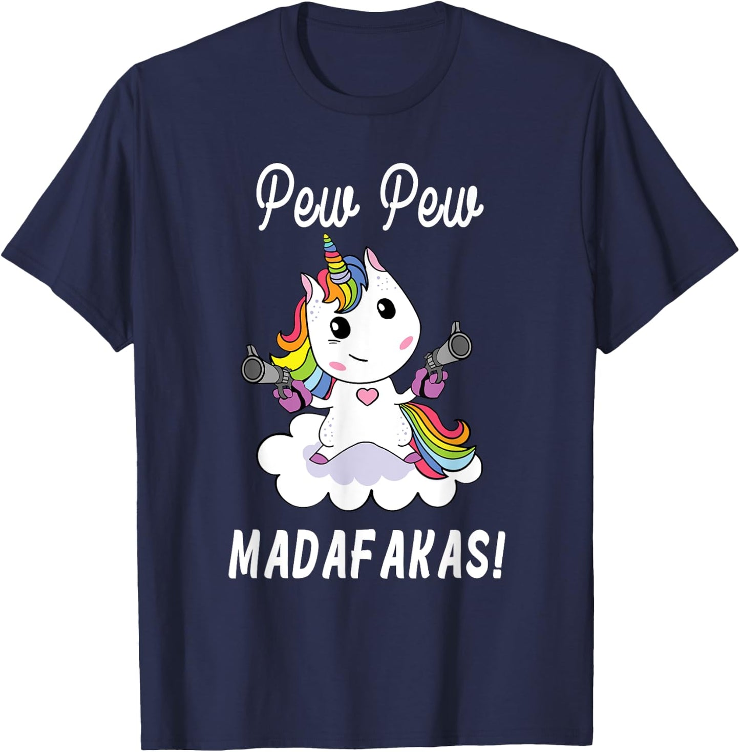 Pew Pew Madafakas Unicorn with Pistols Fantasy T-Shirt - T-Shirt | Navy