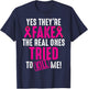 Funny Yes They're Fake | Cool Breast Cancer Awareness Gift T-Shirt - T-Shirt | Navy