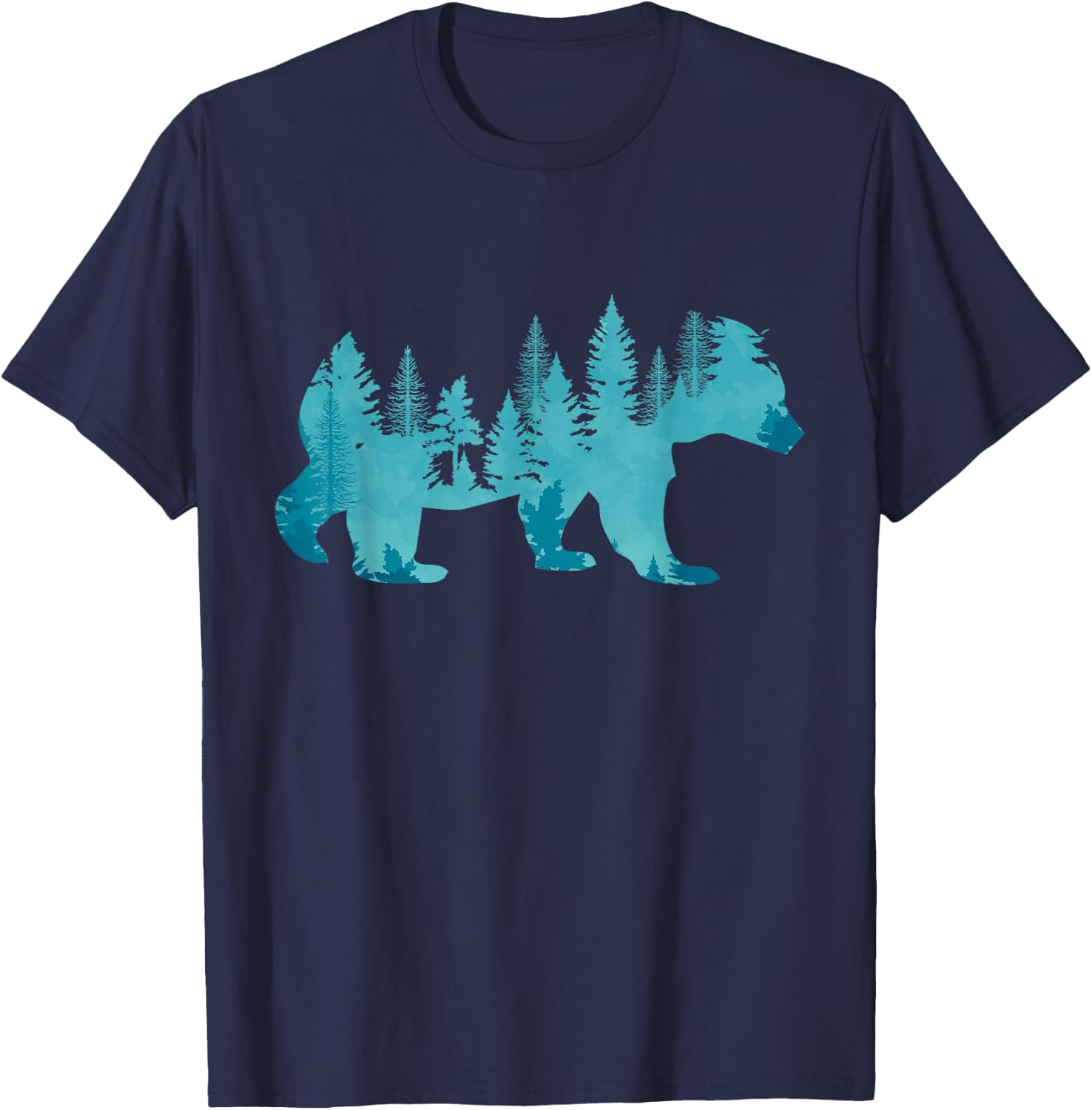 Nature Forest Mountains Trees Wildlife Animal Brown Bear Small T-Shirt - T-Shirt | Navy