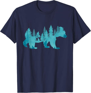 Nature Forest Mountains Trees Wildlife Animal Brown Bear Small T-Shirt - T-Shirt | Navy