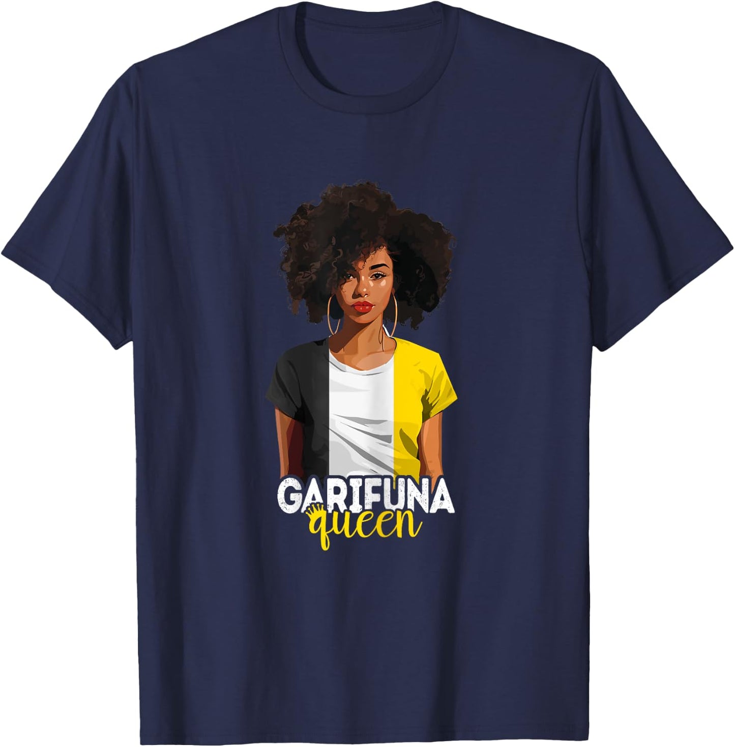 Garifuna Queen Black Afro Caribbean Flag Black History T-Shirt - T-Shirt | Navy