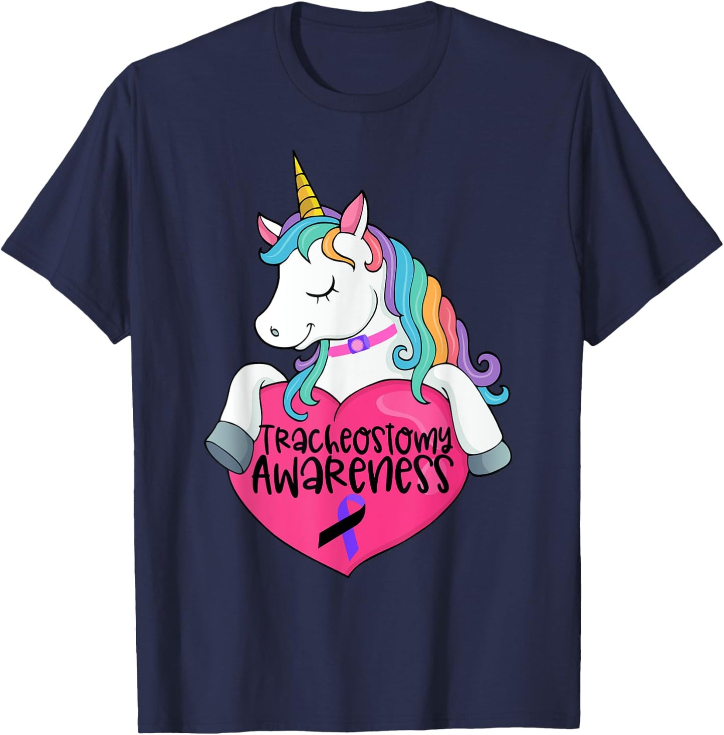 Tracheostomy Awareness Trach Heart Unicorn T-Shirt - T-Shirt | Navy
