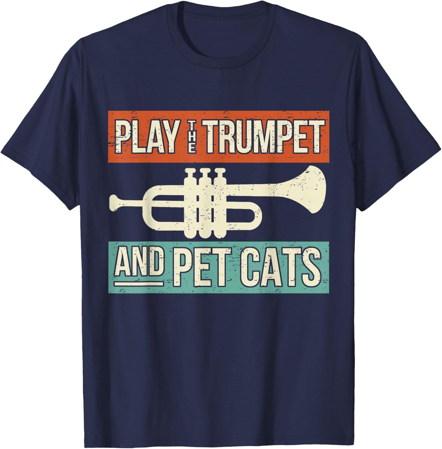 Vintage Trumpet Player Design Cat Lover Trumpeter I Pet Cats T-Shirt - T-Shirt | Navy