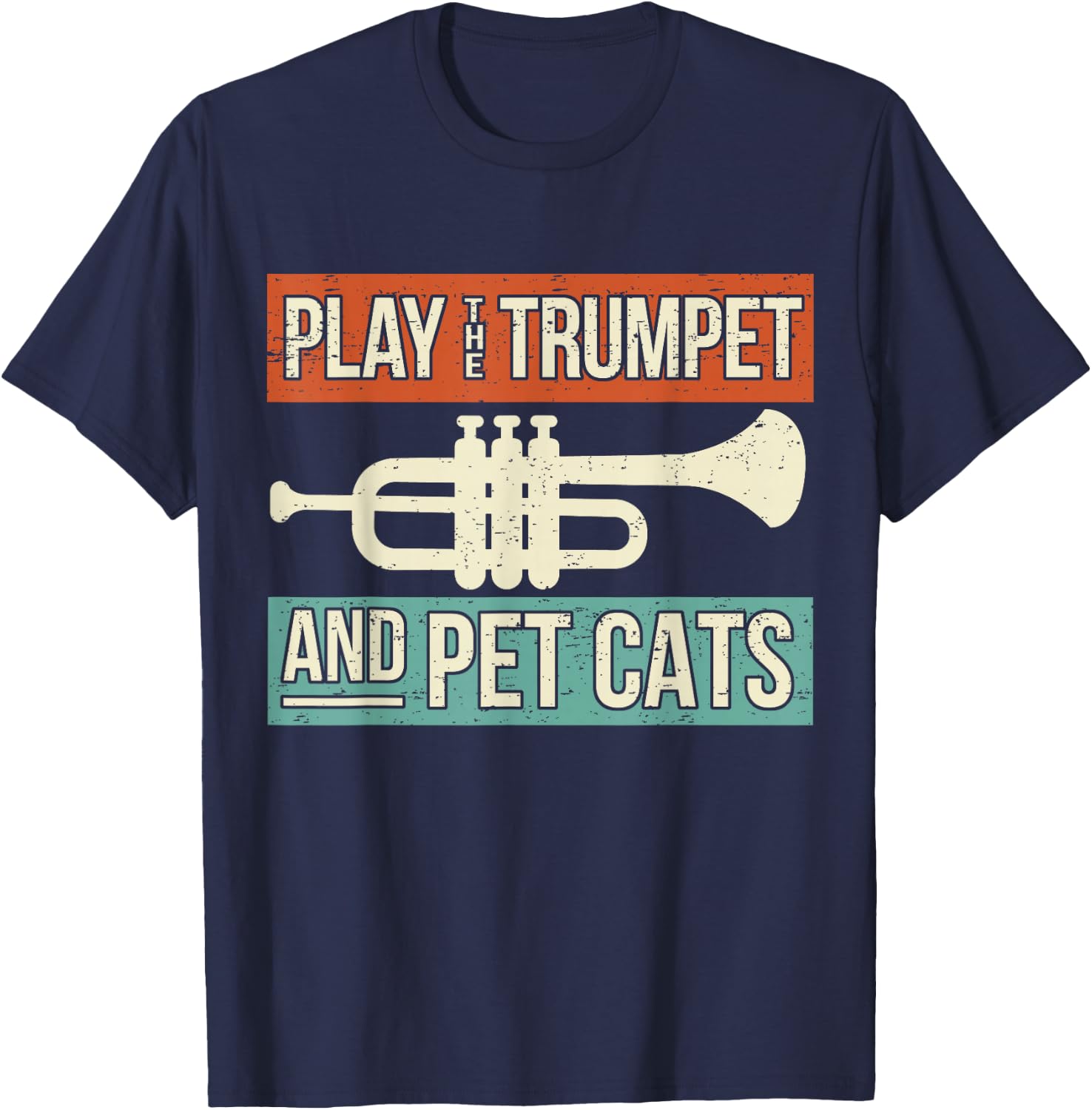 Vintage Trumpet Player Design Cat Lover Trumpeter I Pet Cats T-Shirt - T-Shirt | Navy