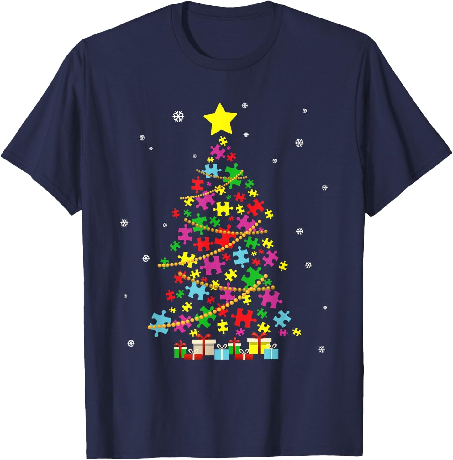 Autism Christmas Tree Autism Christmas T-Shirt - T-Shirt | Navy