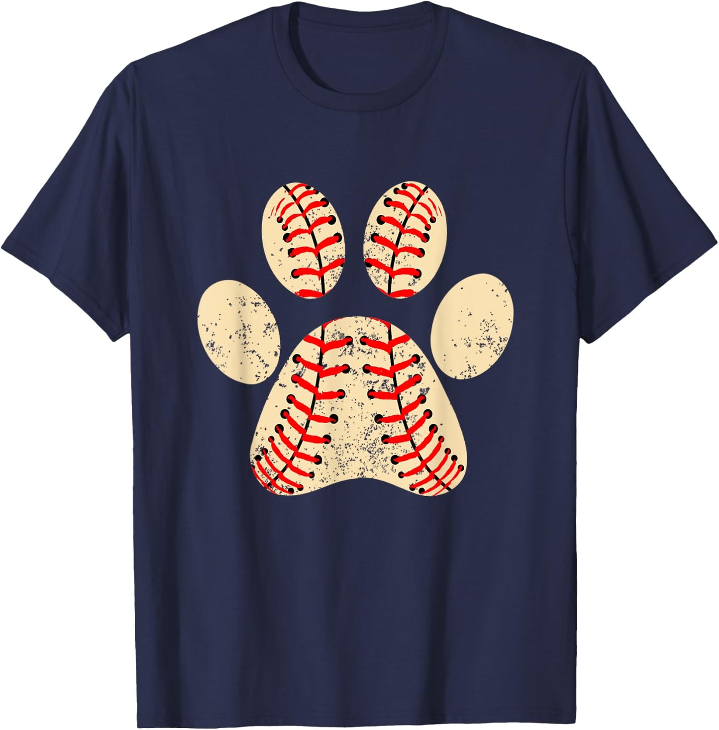 Baseball Dog Paw Print Sports Puppy Lover Mom Dad T-Shirt - T-Shirt | Navy