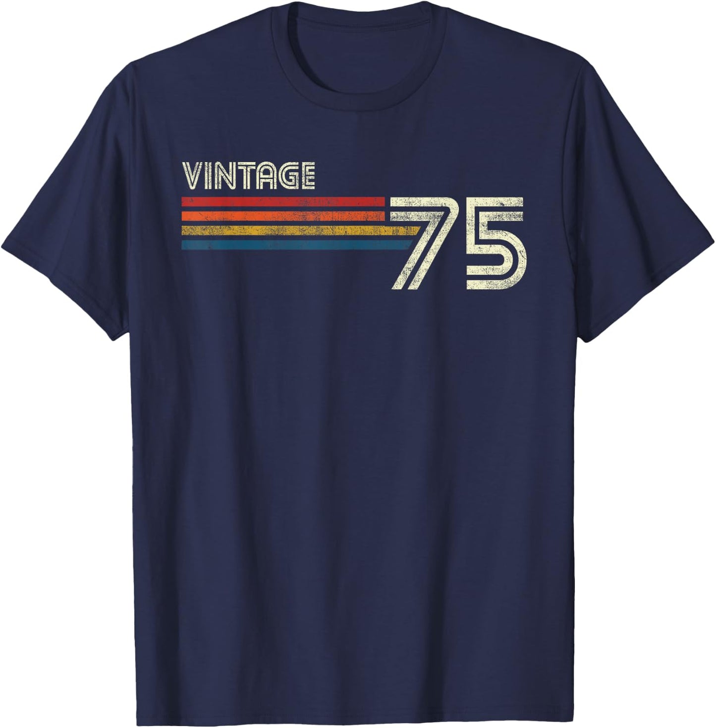 Vintage 1975 Chest Stripe 48 Birthday T-Shirt - T-Shirt | Navy
