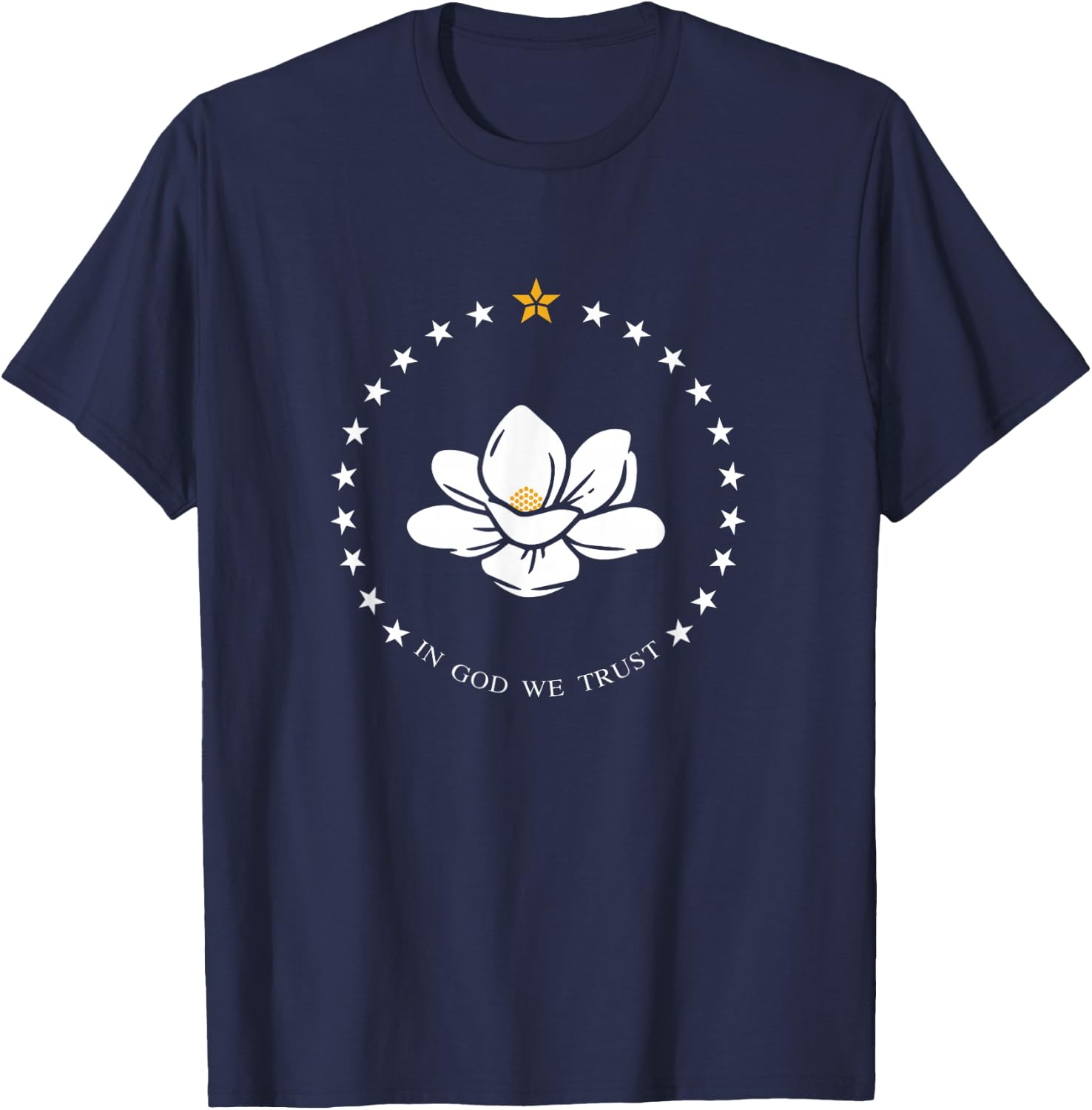 Mississippi Flag Magnolia In God We Trust T-Shirt - T-Shirt | Navy