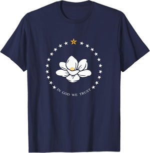 Mississippi Flag Magnolia In God We Trust T-Shirt - T-Shirt | Navy