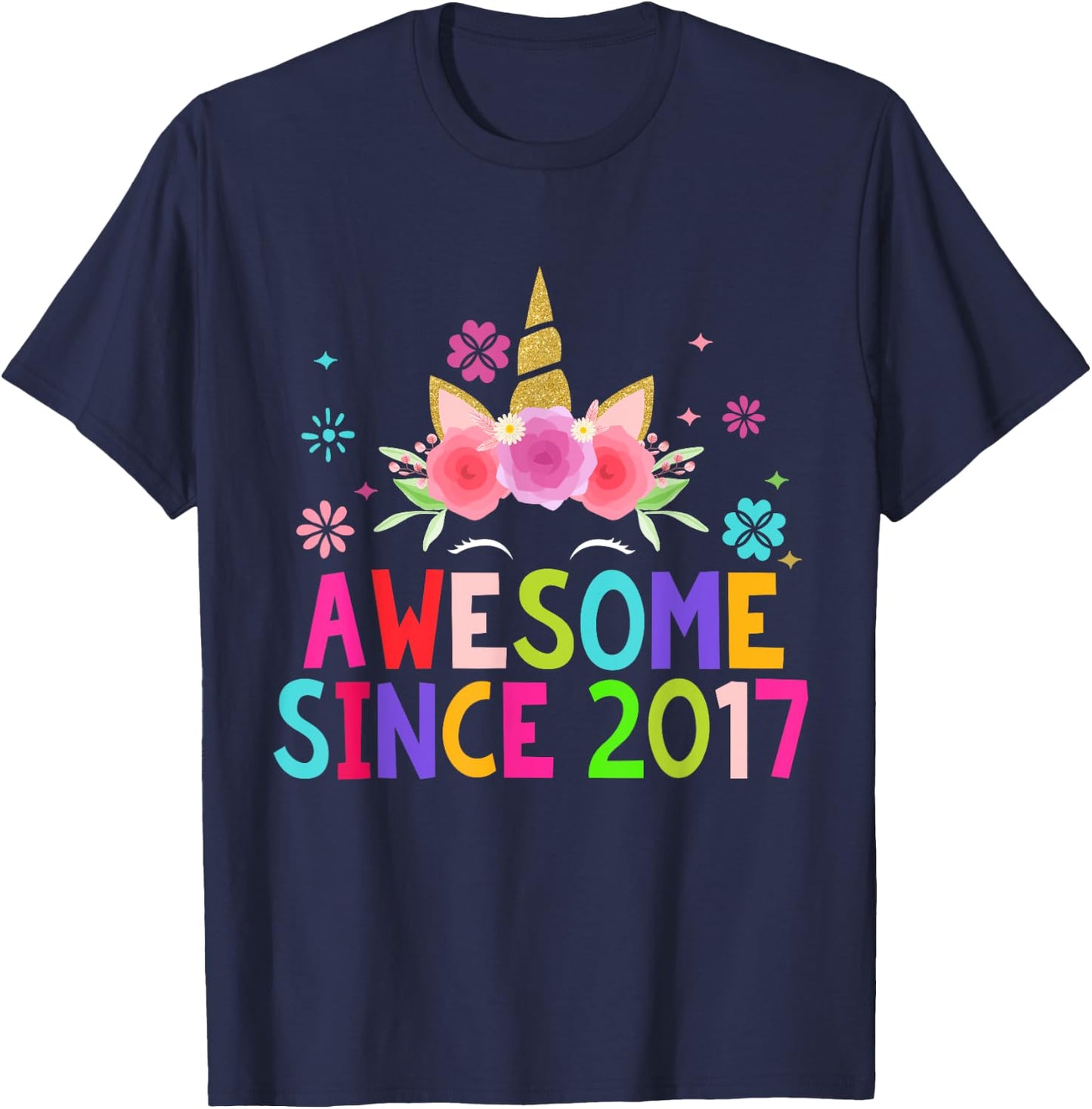 3rd Birthday Unicorn 3 Years Old Girl Awesome Since 2017 T-Shirt - T-Shirt | Navy