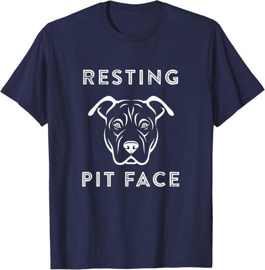 Resting Pit Face - Pitbull owners and Lovers T-Shirt - T-Shirt | Navy