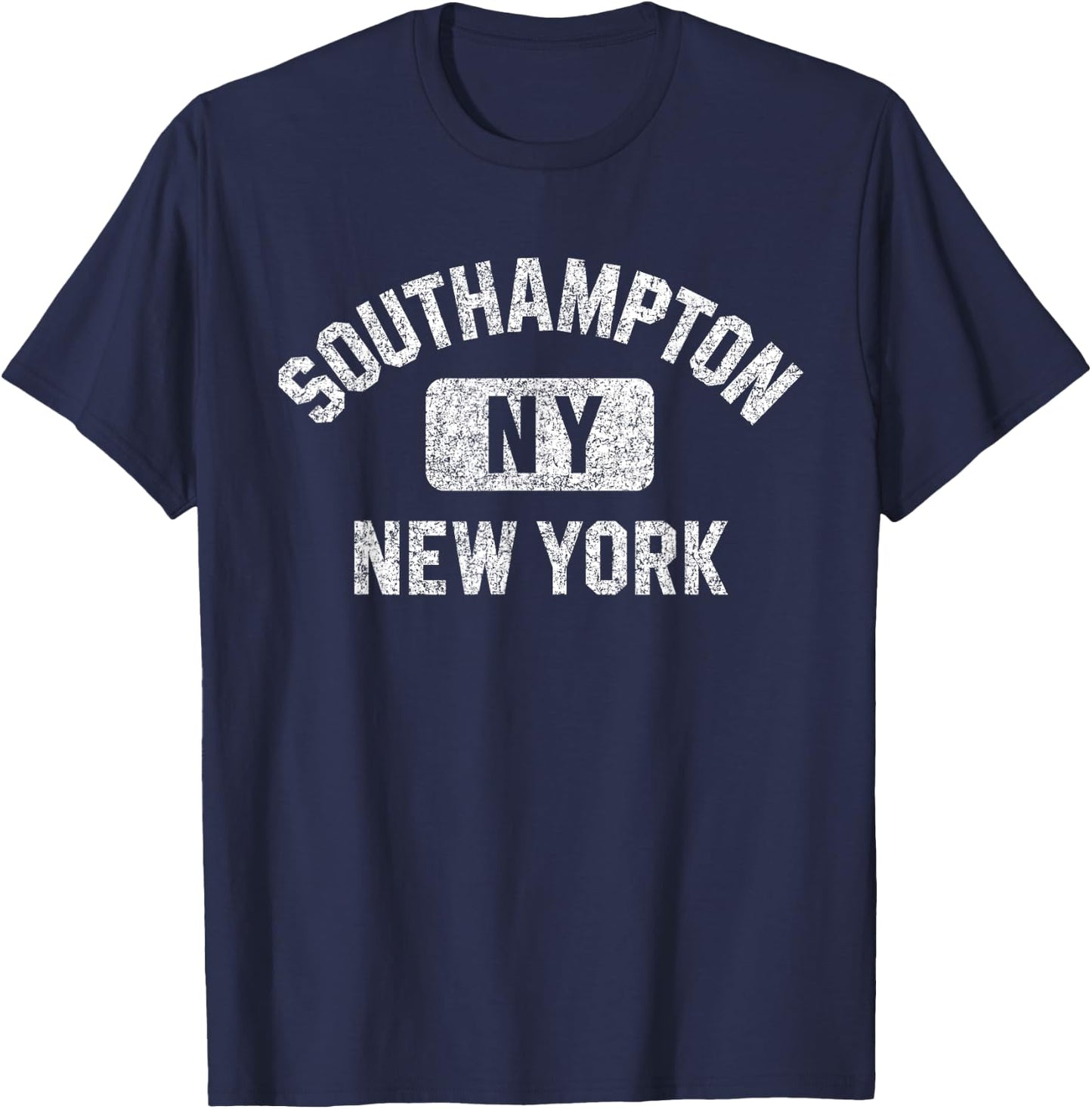 Southampton NY New York Gym Style Distressed White Print T-Shirt - T-Shirt | Navy