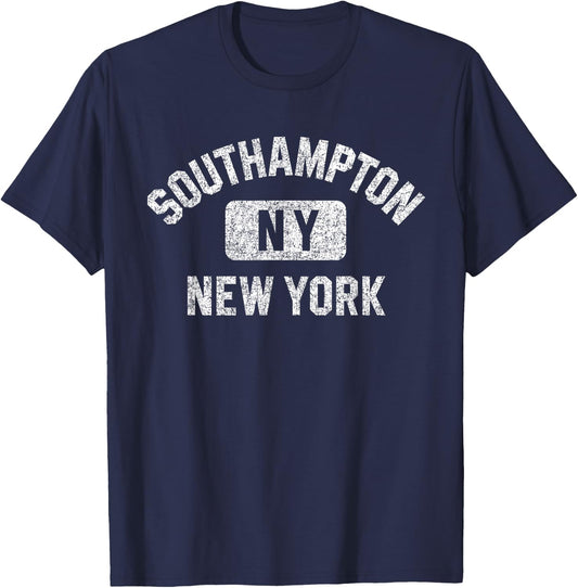 Southampton NY New York Gym Style Distressed White Print T-Shirt - T-Shirt | Navy