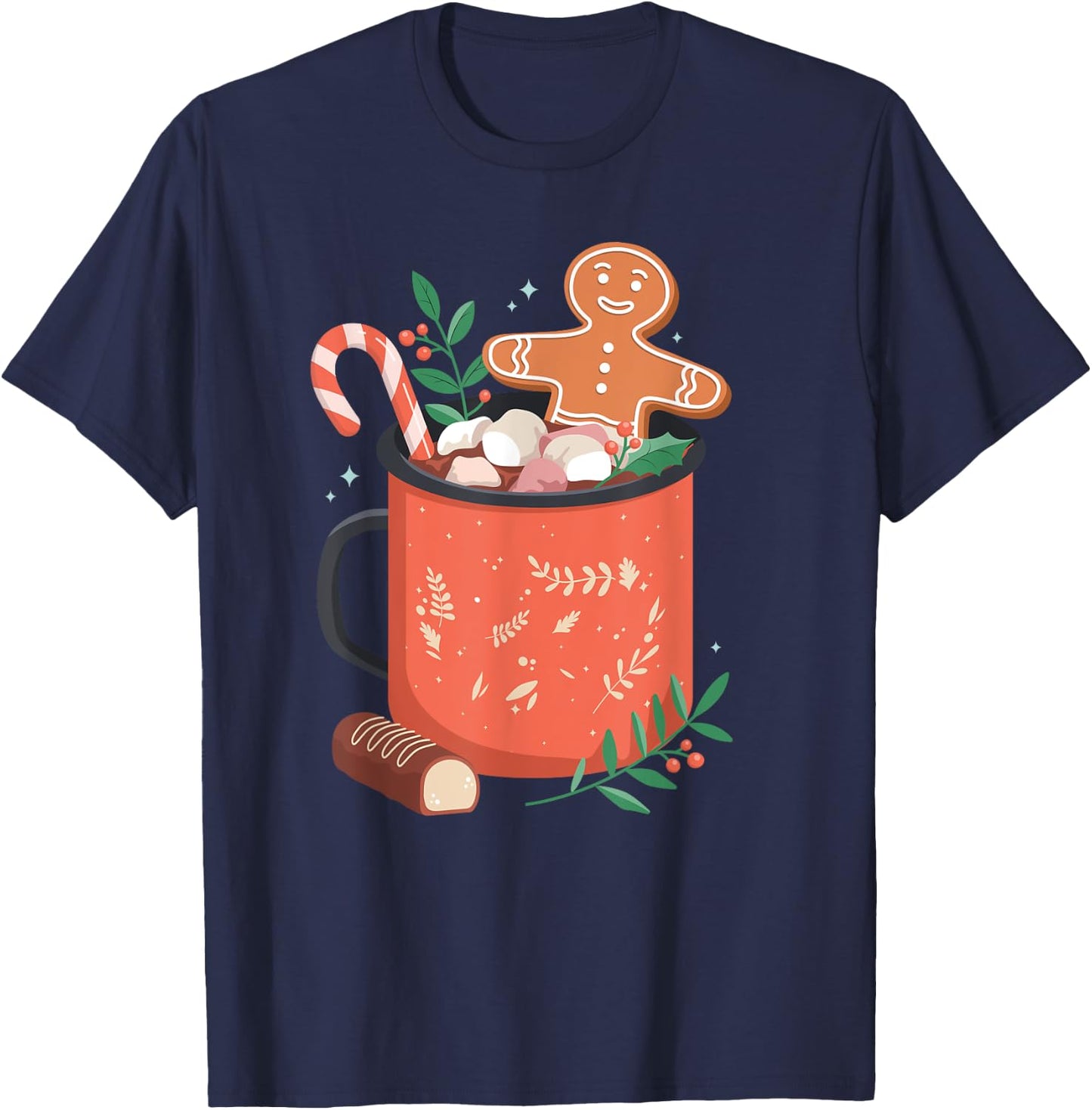 Hot Cocoa Mug Gingerbread Cookie Xmas Christmas Holiday T-Shirt - T-Shirt | Navy