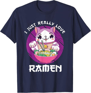 I Just Really Love Ramen Japanese Noodles Kawaii Anime Cat T-Shirt - T-Shirt | Navy
