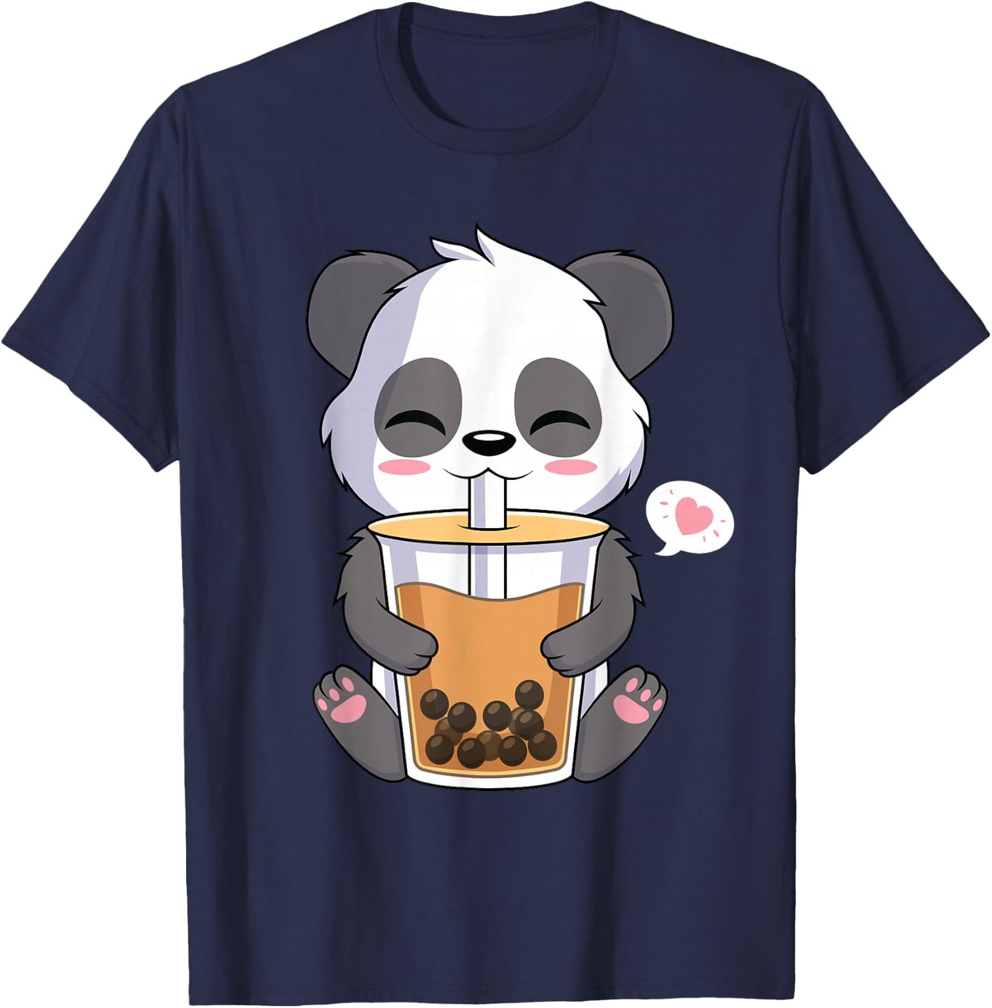 Kawaii Anime Panda Drinking Boba Bubble Tea T-Shirt - T-Shirt | Navy