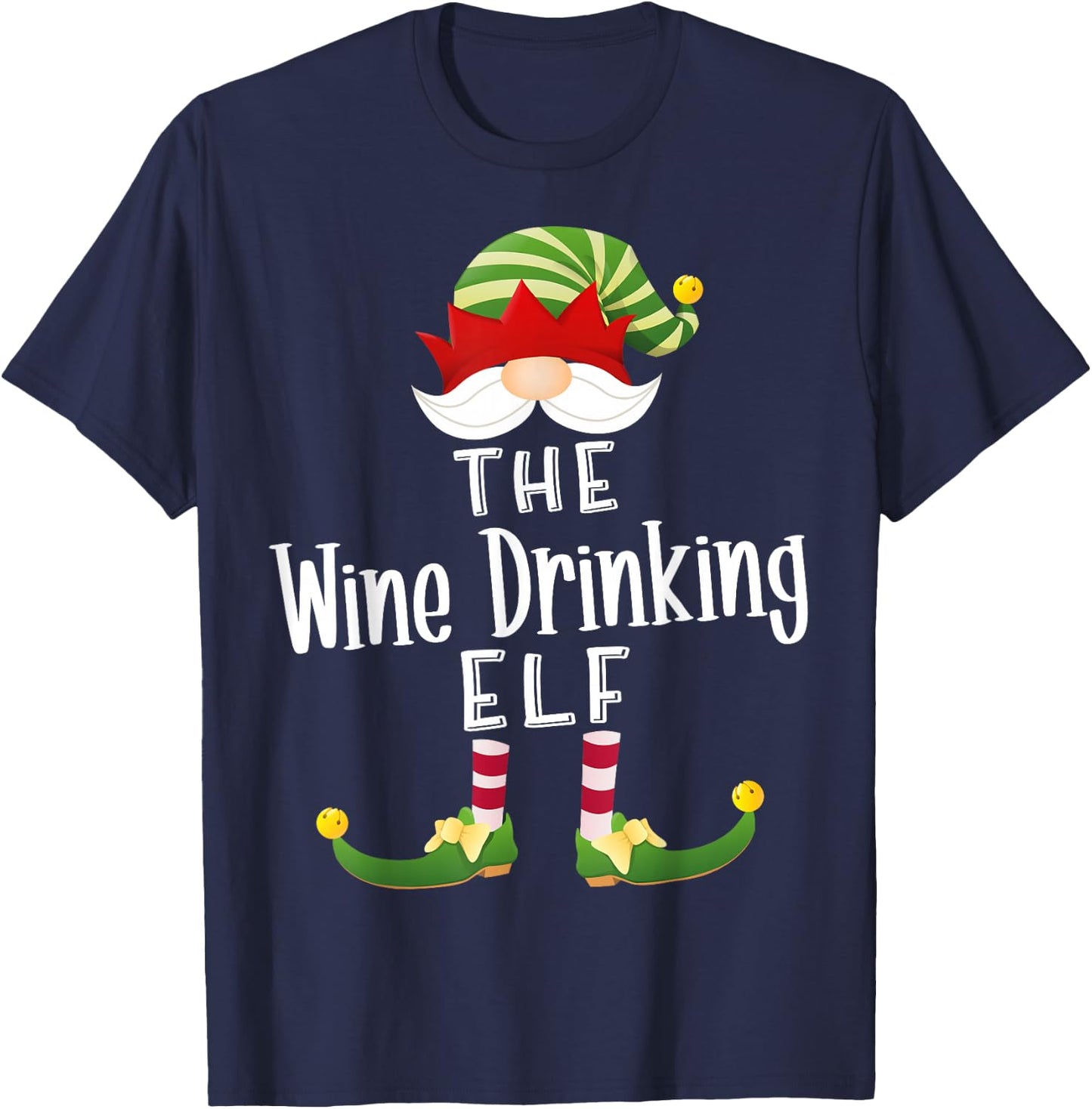 Wine Drinking Elf Group Christmas Funny Pajama Party T-Shirt - T-Shirt | Navy