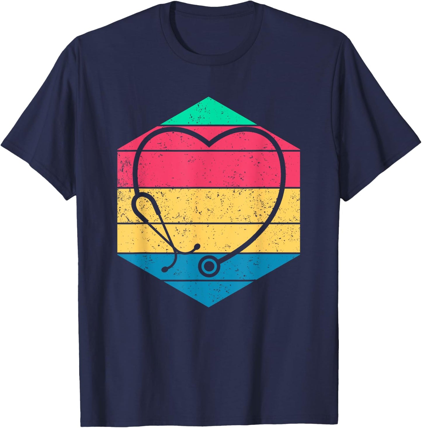Nursery Medicine Nursing Gift Hospital Cute Stethoscope Heart Retro Nurse T-Shirt - T-Shirt | Navy