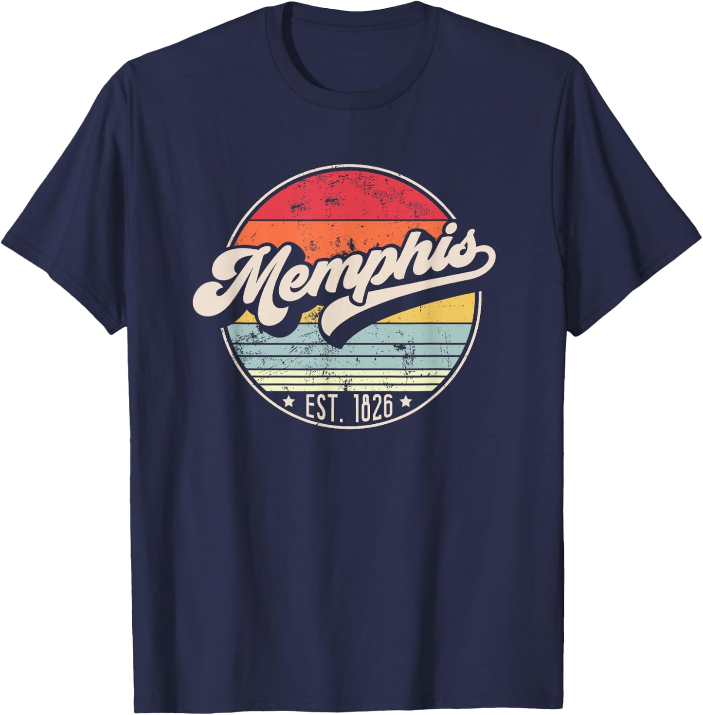 Retro Memphis TN Home City 70s Style Sunset Gift T-Shirt - T-Shirt | Navy
